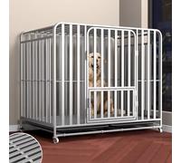Cage pour Chien Cage for Chien à Tube carré Complet, Meubles de Cage for Chien de Grande/Moyenne Taille, Grand chenil intérieur, Plateaux Amovibles et Roues verrouillables(110x72x95cm)