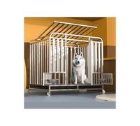 Cage pour Chien Cage for Chien argentée à roulettes, Double Porte, for l'intérieur de la Maison, Cage for Animaux coquins, Plus épaisse, adaptée aux Chiens jusqu'à 80 Livres À Usage Domestique