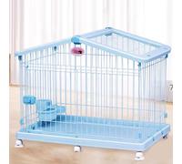 Cage pour Chien, Cage pour Petits Chiens, Toit ouvrant panoramique, résine et Fer, Porte Anti-effraction avec Toit Pointu, Plateaux Amovibles et Roues verrouillables (Bleu, 94 x 62 x 76 cm)