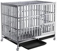 Cage pour chien d'intérieur robuste en métal anti-mastication pour grands chiens, niche indestructible avec porte supérieure et 4 roues verrouillables, plateau amovible pour un nettoyage facile