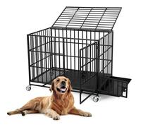 Cage pour chien en métal robuste de 107 cm avec 3 portes, cage de transport anti-fuite, pour l'intérieur, avec étagère de rangement et roues, cage extra large pour chiens de grande et moyenne taille