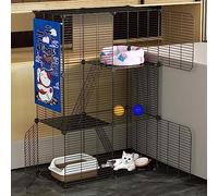 cage pour chien Enclos for chat, cage for chien en fil métallique, parc for chat DIY avec bac à litière et hamac for chat, détachable et pliable, facile à assembler(75*39*109cm/29*15*47in(black))