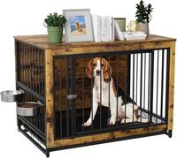 Cage pour Chien Interieur, 93x64x58cm, Cage Chien XXL en Bois, Caisse pour Chien avec 2 Gamelles et Portes pour Chien, avec Plateau Amovible, Cage Chien de Petite Taille Moyenne Jusqu'à 40 kg, Bois