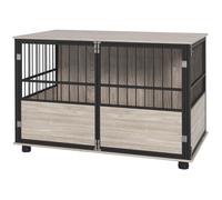 Cage pour chien intérieur PawHut table d'appoint, 100 x 60 x 68 cm, niche jusqu'à 30 kg, 3 portes verrouillables, aspect bois noir
