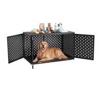 VEVOR Cage pour Chien Longueur 122,5 cm Meuble Cage Chien Cadre Acier Noir, pour Chiens de Petite et Moyenne Taille, Fonction Table d'Appoint, avec 3 Portes, Plateau Amovible, 6 Verrous Coulissants