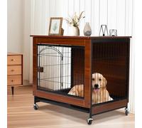Cage pour Chien Meuble, 78cm Niche Intérieure en Bois Moderne, Multi-Usage avec roulettes Silencieuses & Plateau Amovible, Adaptée aux Petits/Moyens Chiens, 78x55x73cm, Marron Vintage