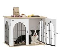 PawHut Cage pour Chien Arche avec Double Porte Meuble Cage Chien Intérieur en Métal Robuste - Table d'Appoint Design Moderne - pour Animaux de Taille Moyenne Salon Appartement, 80x56x59cm, Blanc