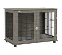 PawHut Cage pour Chien intérieur, Table d'appoint, 100 x 60 x 73,5 cm, Niche pour Chiens jusqu'à 30 kg, avec Coussin déhoussable et Porte verrouillable, Assemblage Facile, Gris