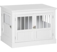 Cage pour chien PawHut, meuble avec 3 portes Niche pour chien pour la maison Indoor, pour petits chiens jusqu'à 10 kg, table d'appoint Maison pour chien 78 x 53 x 59,3 cm, Blanc