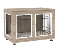 Pawhut Cage chien meuble – Table d'appoint, double porte, coussin – 90×58×65 cm (moy./grande), noyer