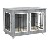 Cage pour chien - PawHut - meuble intérieur table appoint double porte coussin - bois - 90x58x65cm - aspect gris