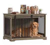 PawHut Cage pour Chien 100 cm avec Porte Coulissante Effet Bois Gris | Meuble Cage Chien Intérieur en Bois et Acier Robuste, Table d'Appoint, Niche Moderne pour Animaux 30 kg, 100 x 60 x 68 cm