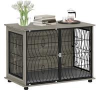 Cage pour chien PawHut pour la maison, niche pour chien, cage d'intérieur pour animaux domestiques avec coussin, maison pour chien avec fenêtre, box pour grands chiens, gris, 100 x 60 x 73,5 cm