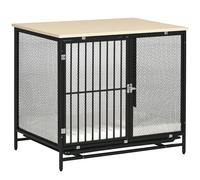Cage pour Chien PawHut pour la Maison, Niche pour Chien verrouillable avec Coussin, Box pour Chien avec palettes, Niche pour Chien de Taille Moyenne de Moins de 20 kg, chêne, 88 x 55 x 71 cm