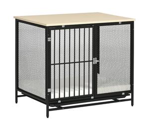 Cage pour Chien PawHut pour la Maison, Niche pour Chien verrouillable avec Coussin, Box pour Chien avec palettes, Niche pour Chien de Taille Moyenne de Moins de 20 kg, chêne, 88 x 55 x 71 cm