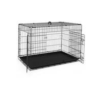 VOUNOT® Cage pour Chien Pliable avec 2 Portes Verrouillables et Plateau Amovible Cage Chien Pliante en Métal Cage de Transport pour Chien 122x75x81cm Noir