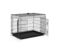 VOUNOT® Cage pour Chien Pliable avec 2 Portes Verrouillables et Plateau Amovible Cage Chien Pliante en Métal Cage de Transport pour Chien 92x58x64cm Noir