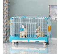 Cage pour chien pour lapins, grand clapier d'intérieur à roulettes avec plateaux coulissants, parc facile à nettoyer pour 2 lapins