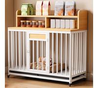 Cage pour Chien Robuste, Grande Taille, avec Cadre en Acier, Rangement supérieur, roulettes pivotantes avec Freins et Plateau, Facile à Nettoyer, Porte verrouillable (Blanc Noyer Clair, 100