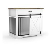 Cage pour Chien Style Ferme Blanc, équipée de Double Porte. Meuble Bois avec tiroirs et Placard Servant de Table d'appoint, Niche intérieure Polyvalente pour Petits et Moyens Chiens, Montage Facile