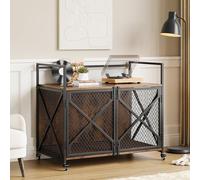 Cage pour Chien Style Meuble Robuste - Double Porte, roulettes verrouillables, Table d’appoint Vintage - Bois