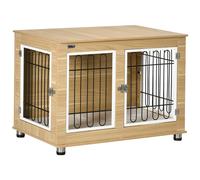 PawHut Cage pour Chien Meuble Cage Chien intérieur Table d'appoint Multi-usages avec Double Porte et Coussin - Niche pour Chien Moyenne et Grande Taille - 90 x 58 x 65 cm, Aspect Marron
