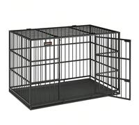 Cage Pour Chien Ultra-Résistante, 122 X 75 X 80 Cm, Pour Chiens Moyens Et Grands, Niche Avec Toit Et Plateau Amovibles, Double Porte, Noir D'encre