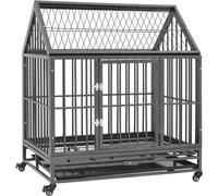 Cage pour chiens avec roulettes et toit Acier 92x62x106 cm