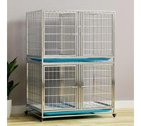 Cage pour Chiens empilable en Acier Inoxydable, Robuste et modulable, avec séparateur Amovible, Plateaux coulissants et roulettes verrouillables, idéale pour Les Salons(2-Tier)