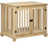 Cage pour chiens Pawhut, cage en bois pour animaux, cage pour animaux domestiques de taille moyenne, niche avec coussin, box pour chiens, intérieur, bois naturel+blanc crème, 82,5 x 57 x 72 cm
