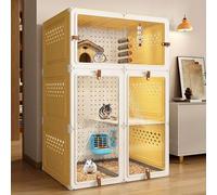Cage pour Chinchilla, Cage pour Furet à Faire Soi-Même, Plaque Transparente pour Une Meilleure Visibilité avec Plateau Lapin, HéRisson, écureuil, CaméLéon, Lézard, Gerbille(Yellow,70 * 45 * 105cm)