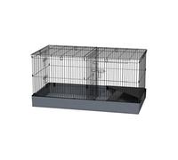 Cage pour cochon d'inde avec séparation 2 zones - plateforme observation, rampe, portes - acier noir PVC tissu gris