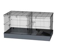 PawHut Cage pour Petits Animaux 2 en 1 avec Dessus Amovible, enclos Lapin intérieur, 2 Zones séparées, perchoir, Rampe, Cage pour Cochon d'Inde, Lapins, hérissons, en Acier Noir