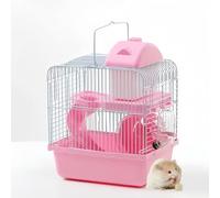 Cage pour cochon d'Inde et lapin 1/2/3 étages entièrement transparente pour hamster, gerbilles et animal domestique, cage spacieuse pour hamster, petit animal avec accessoires (rose, 27 x 21 x 33 cm)