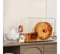 Cage pour cochon d'Inde et lapin, cage à 2 couches, entièrement transparente pour hamster, gerbilles pour animal domestique, cage spacieuse pour hamster, petit animal avec accessoires (orange, 31 x 21