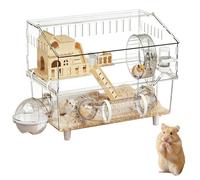 Cage pour hamster - 45 cm - Transparent - Enclos en acrylique et bois pour petits animaux - Maison de à 2 étages avec accessoires pour hamster, cochon d'Inde, chinchilla, grande enclos pour