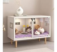 Cage pour Hamster, Cage pour Cochon d'Inde en Bois avec SéParateurs, Facile à Nettoyer, Utilisable comme Meuble TV, AdaptéE à De Nombreux Animaux - Accessoires Inclus(Yellow)