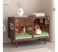 Cage pour Hamster, Cage pour Cochon d'Inde en Bois avec SéParateurs, Facile à Nettoyer, Utilisable comme Meuble TV, AdaptéE à De Nombreux Animaux - Accessoires Inclus(Brown)