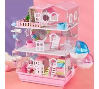 Cage pour hamster et habitats - Pour intérieur et extérieur - Avec bouilloire et bol de nourriture - Design à deux niveaux - Trois couches optionnelles - Construction transparente