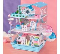 Cage pour hamster et habitats - Pour intérieur et extérieur - Avec bouilloire et bol de nourriture - Design à deux niveaux - Trois couches optionnelles - Construction transparente