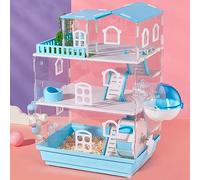 Cage pour hamster et habitats - Pour intérieur et extérieur - Avec bouilloire et bol de nourriture - Design à deux niveaux - Trois couches optionnelles - Construction transparente