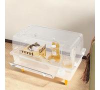 Cage pour hamster et petits animaux - Vue à 360° - Transparent - 60 x 38 x 32 cm - Avec roue, bouteille d'eau, gamelle et maison empilable - Pour hamster et cochon d'Inde