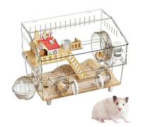 Cage pour hamster nain, clair à 2 étages, parc pour hamster nain, pour petits animaux de compagnie, observation à la maison, intérieur et extérieur
