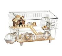 Cage pour Hamster Nain, Double étage Habitat Transparent en Acrylique, pour Gerbille, pour Observation à Domicile, animalerie, Espace de Jeu intérieur ou extérieur