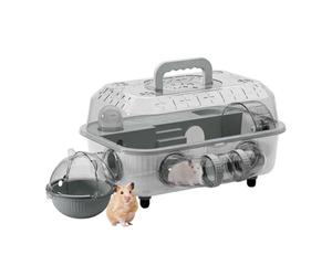 Cage pour hamster nain - transparente assemblée à 2 étages avec roue silencieuse 37 x 25 x 22 cm pour exercice, lit, repos, cachette et sommeil des petits