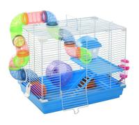 Cage pour hamster - PawHut - rongeur 2 niveaux tunnel biberon eau roue maisonnette échelles - plastique - 46x30x37cm - bleu