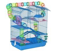 PawHut Cage pour hamster et souris avec tunnel, mangeoire, roue, jouet 47 x 30 x 59 cm Bleu