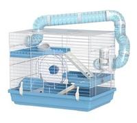 Cage pour hamster portable 2 portes 2 étages nombreux accessoires et tubes blanc bleu