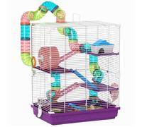 PawHut Cage pour Hamster Rongeur 4 étages avec Tunnels mangeoire Roue Maison échelles dim. 46L x 30l x 58H cm Violet