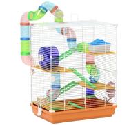 PawHut Cage pour Hamster Rongeur 4 étages avec Tunnels mangeoire Roue Maison échelles dim. 46L x 30l x 58H cm Orange